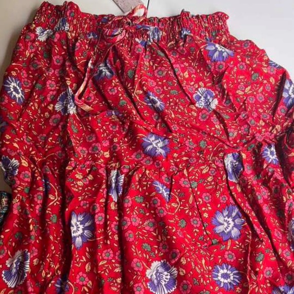 Rose Red Boho Floral Print Maxi Skirt